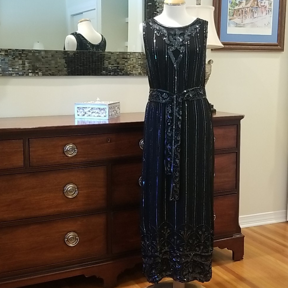 Vintage Silk and Sequined Slip Maxi Dress